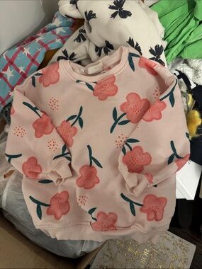 Zara Pink Sweatshirt with Coral Floral Print